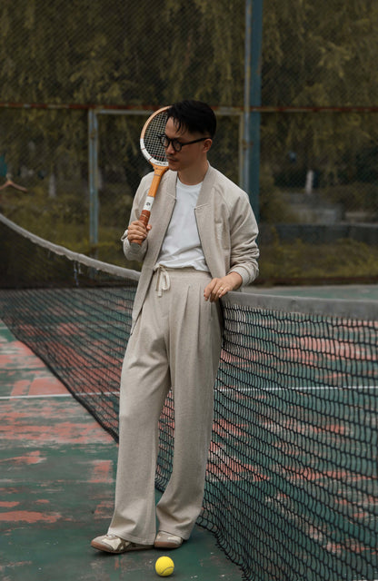 Linen Cotton Reversible Leisure Set — Bare Clay Sand Reversible Zip Lounge Jacket