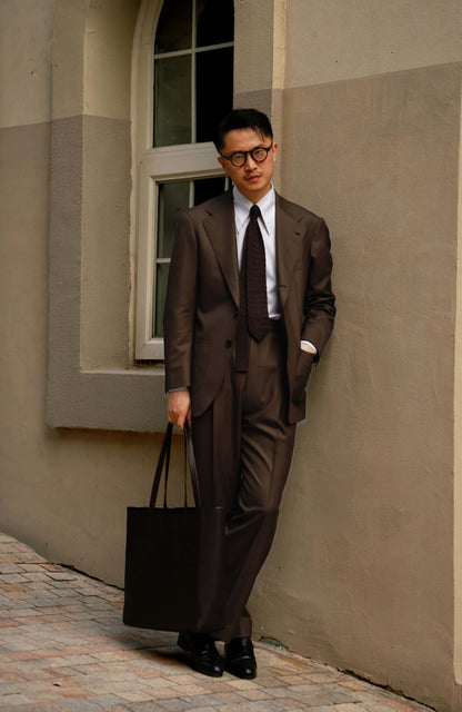 100% Merino Wool Half-Canvas Single-Breasted Suit Jacket — Burnt Umber Autumn Check