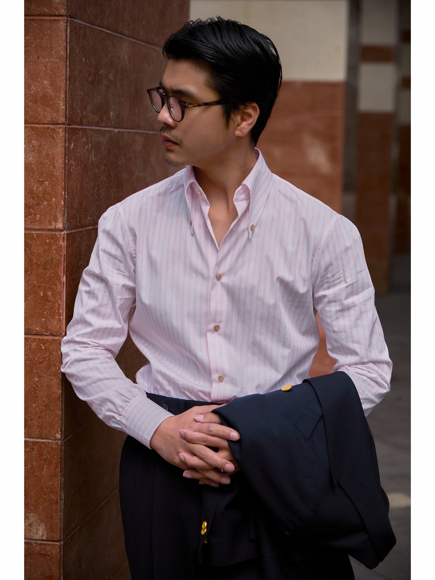 Long Point Button Down Collar Shirt — Pink Stripe