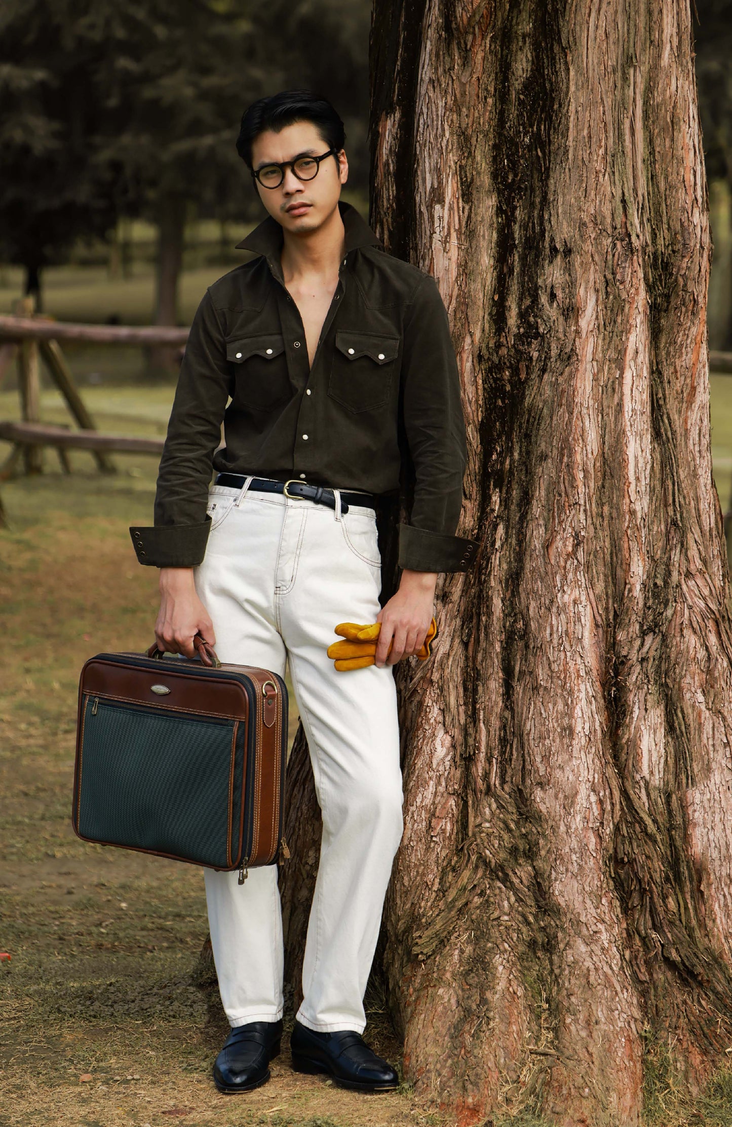 Western Collar Long-Sleeve Shirt(21-Wale Japanese Corduroy) — Pine Green