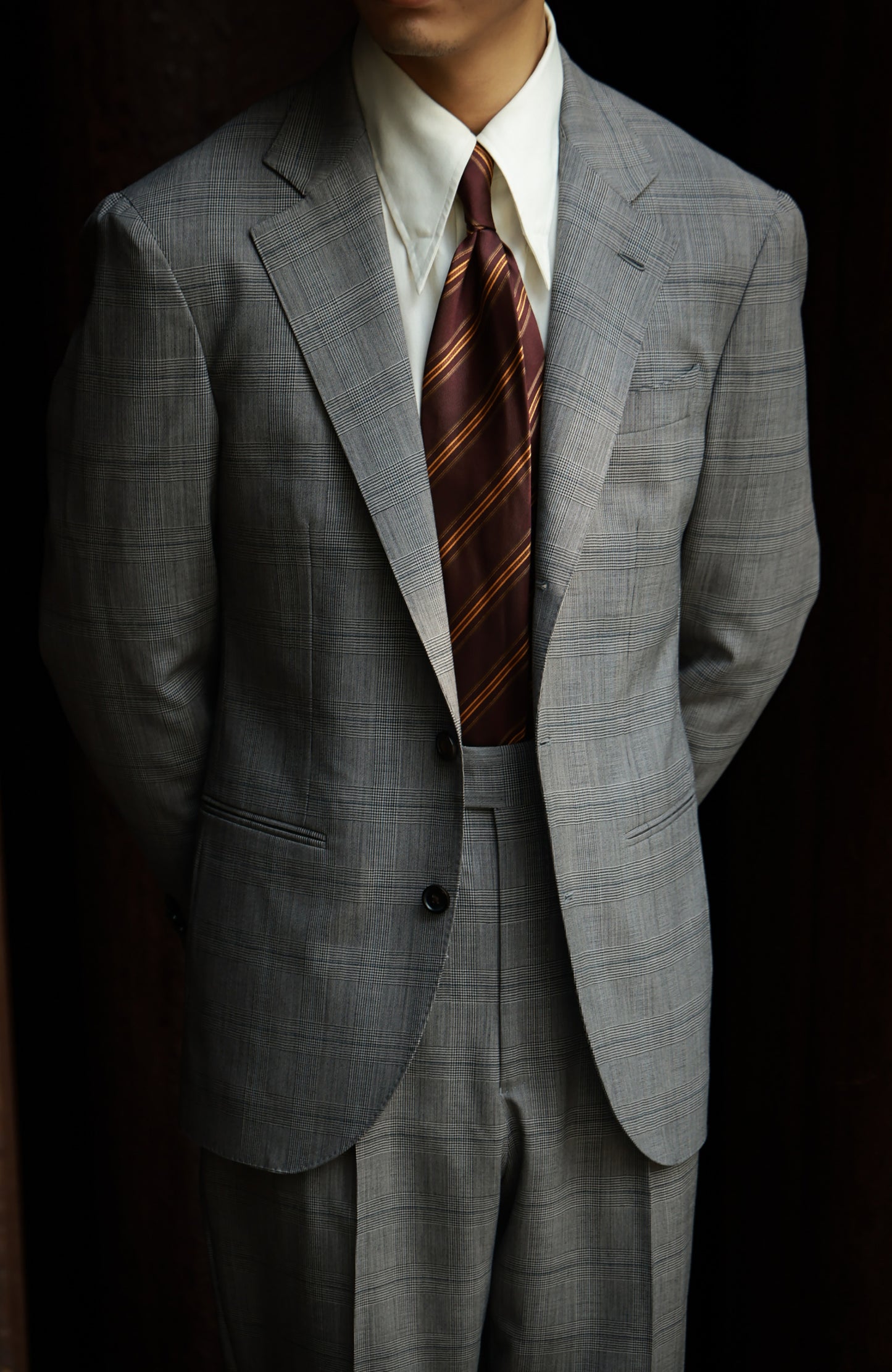 Half-Canvas Single-Breasted Suit Jacket — Grey Prince of Wales Check