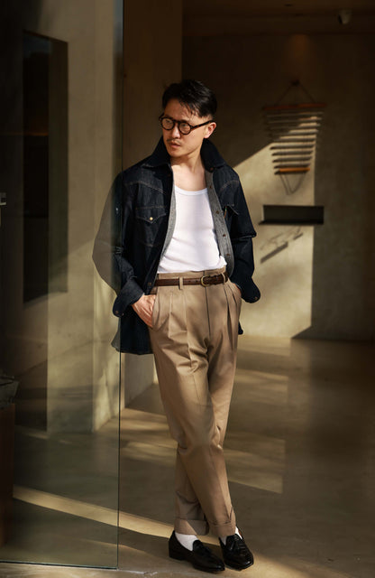Hemp-Cotton Denim Wide Wide-Spread Collar Shirt — Vintage Indigo