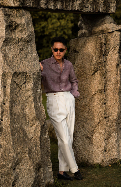 Linen Wide-Spread Collar Shirt — Violet Dusk