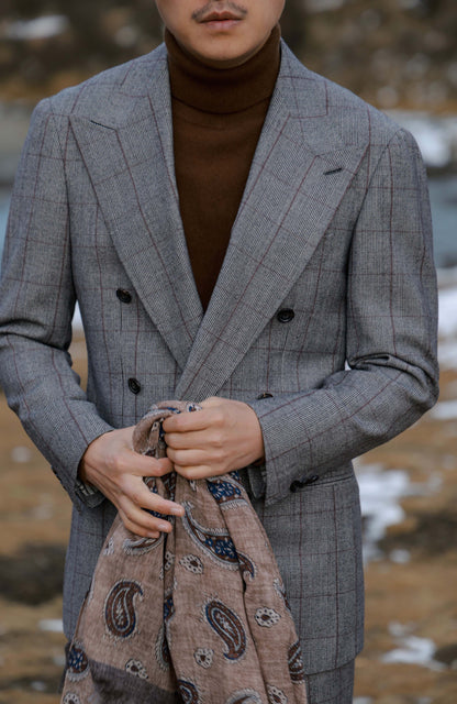 Half-Canvas Double-Breasted Flannel Suit Jacket — Prince of Wales Check