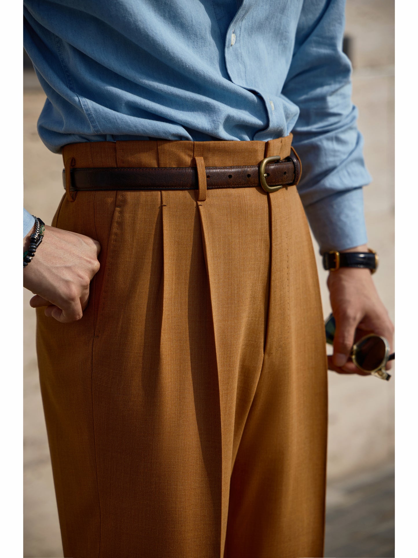 「Tuscan Dusk」Vintage Suit Trousers with Merino Wool Hollywood-Waist and High-Waisted Double-Pleated