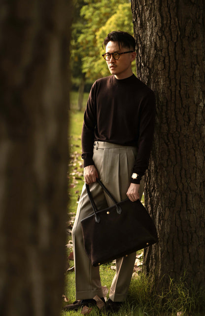 Heavyweight Cavalry Twill Wool High-Waisted Suit Trousers with Side-Adjusters — Cool Taupe