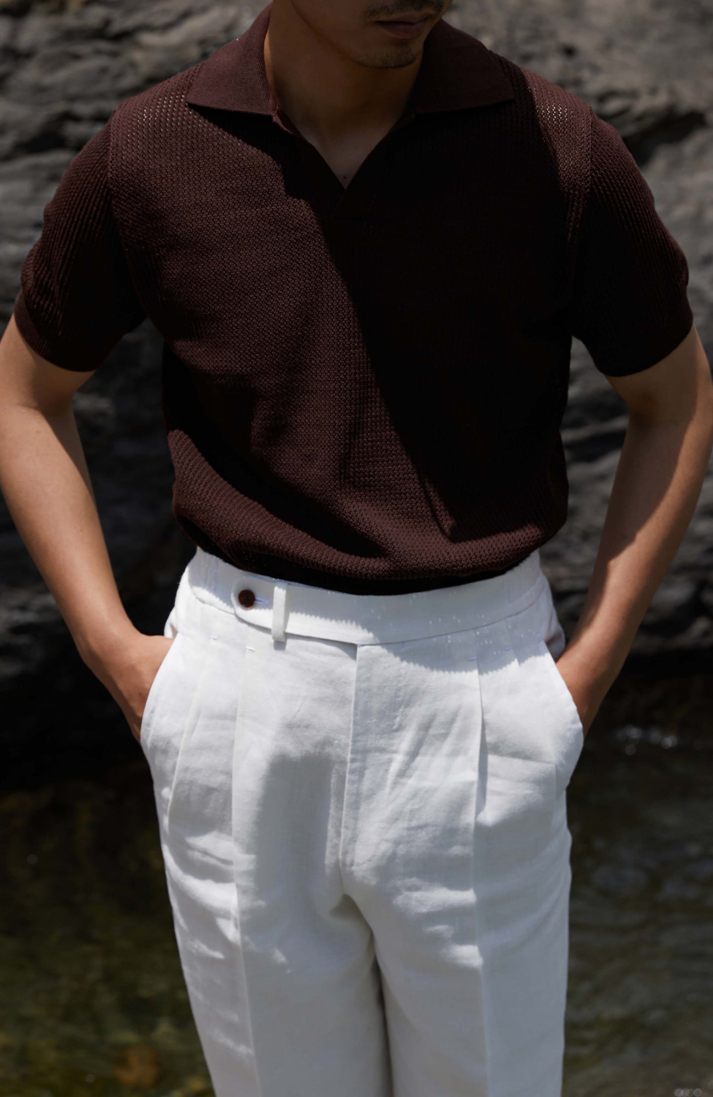 High-Twist Cotton Relaxed Short-Sleeve Polo — Canyon Brown