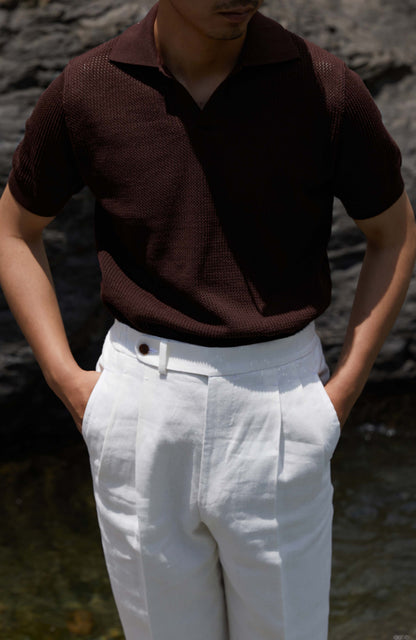 High-Twist Cotton Relaxed Short-Sleeve Polo — Canyon Brown