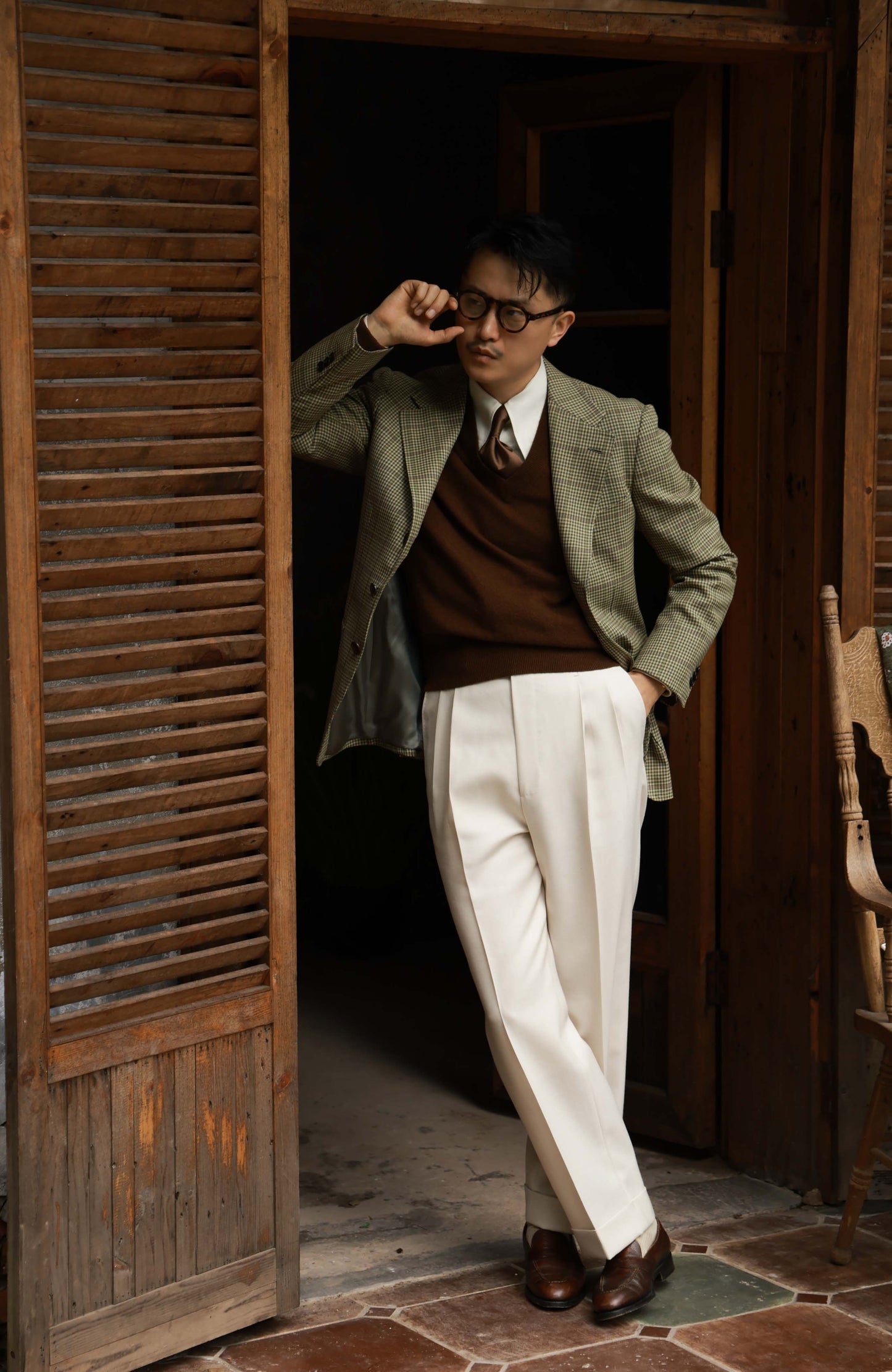 High-Waisted Cavalry-Wool Suit Trousers with Parisian Side Adjusters — Heritage White
