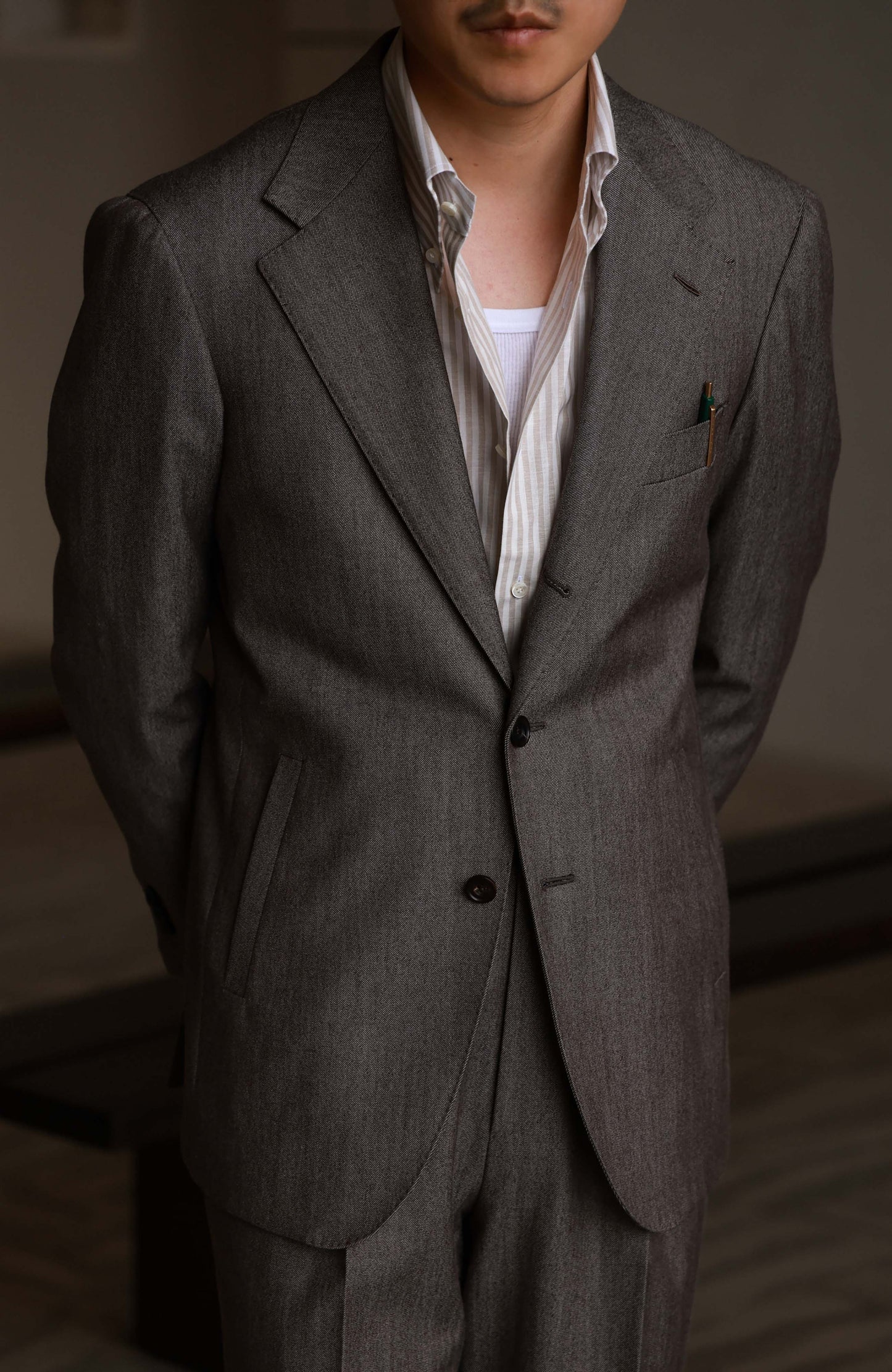 Half-Canvas Wool-Cotton Blend Slanted-Pocket Suit Jacket — Gobi Sand