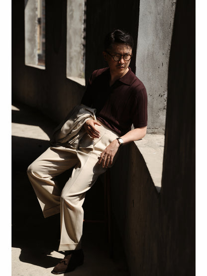 「Brownie」Mulberry silk-cashmere blend knitted Unisex Knit Short-Sleeve Polo Shirt