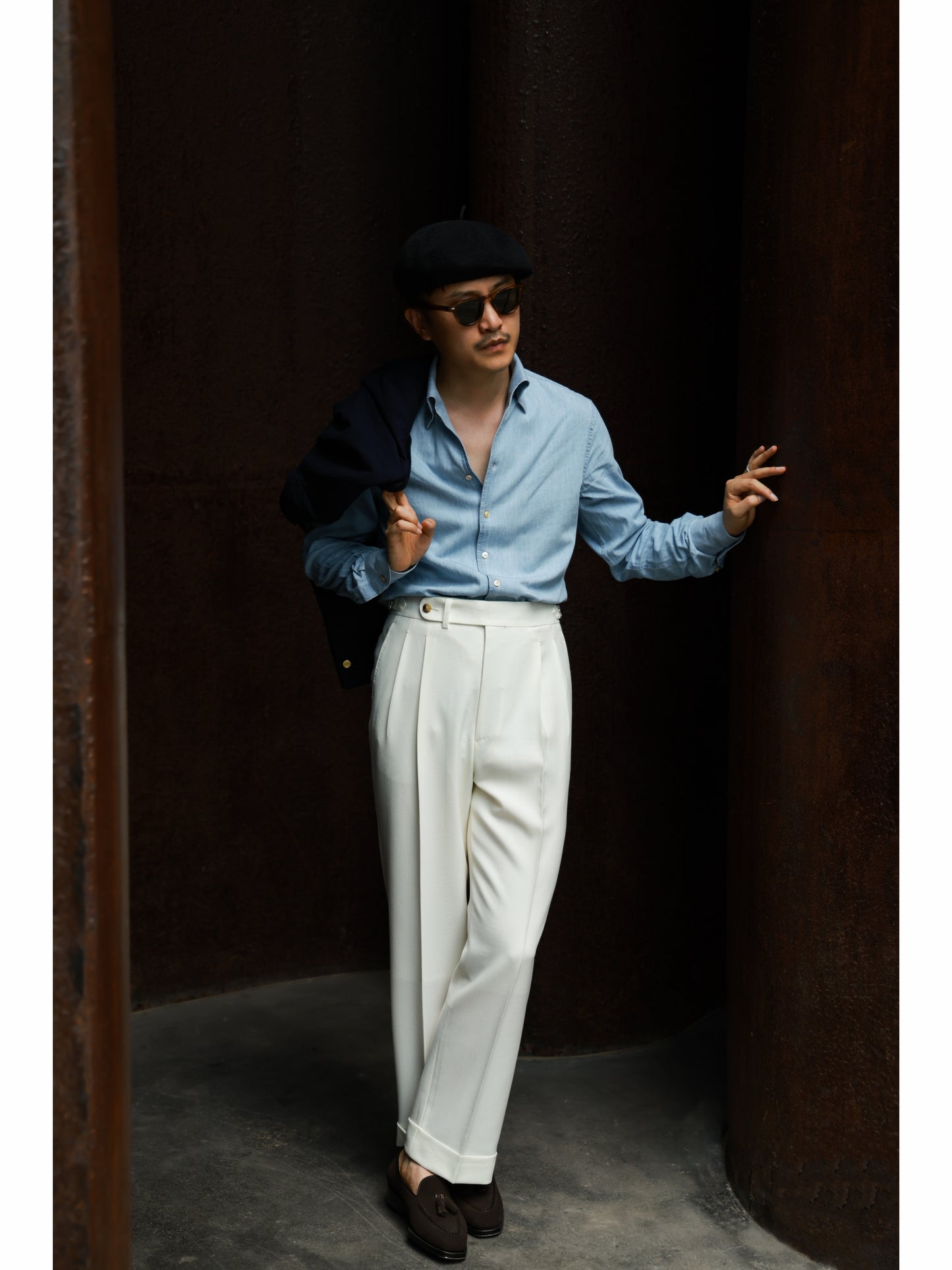 One-piece Collar Shirt — Washed Denim