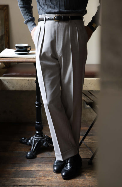 Suit Trousers with Hollywood-Waist and High-Waisted Double-Pleated — Mist Grey