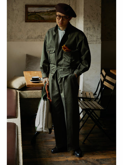 「Mist Forest」Vintage High-density-Cotton Dropped-shoulder sleeve High-Waisted Jacket