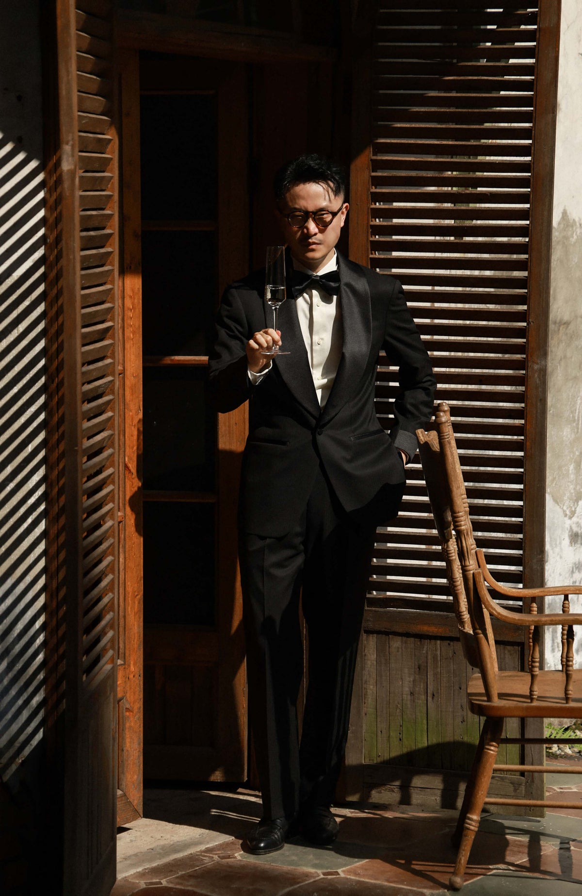 Half-Canvas Shawl-Lapel Evening Jacket — Luminous Midnight Black