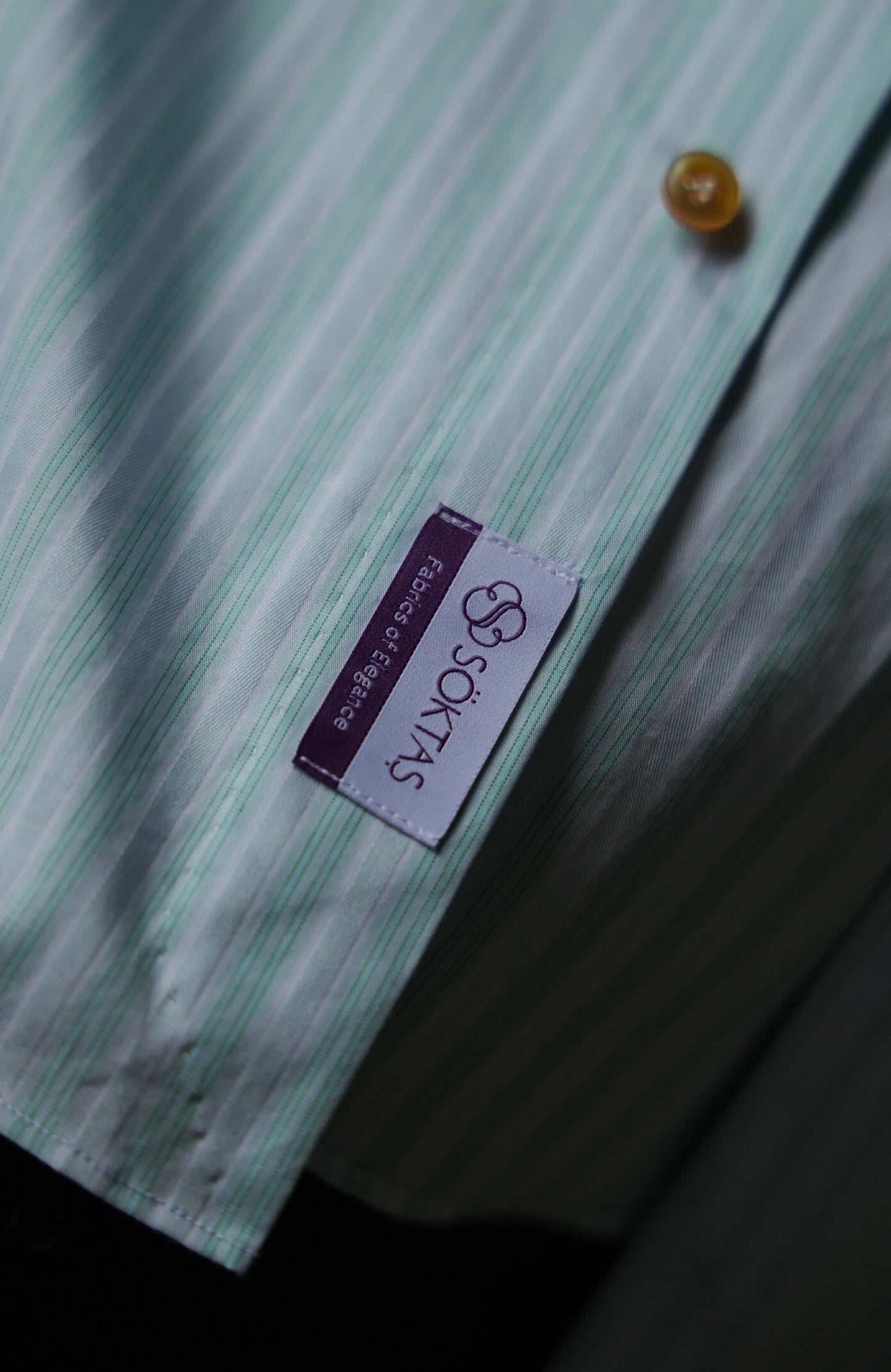 SÖKTAS Cotton Handcrafted Cutaway Collar Shirt — Tuscan Green Stripe