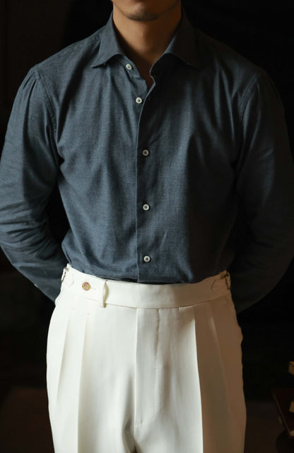 Brushed Cotton Wide-Spread Collar Shirt — Lunar Gary
