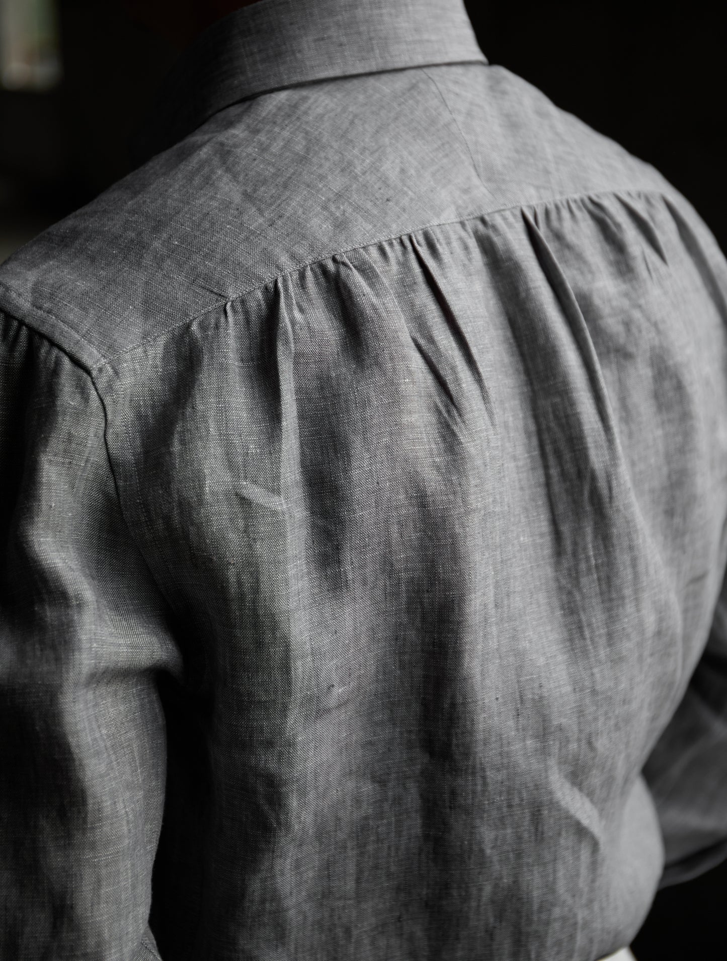 Spread Collar Linen Shirt — Grey