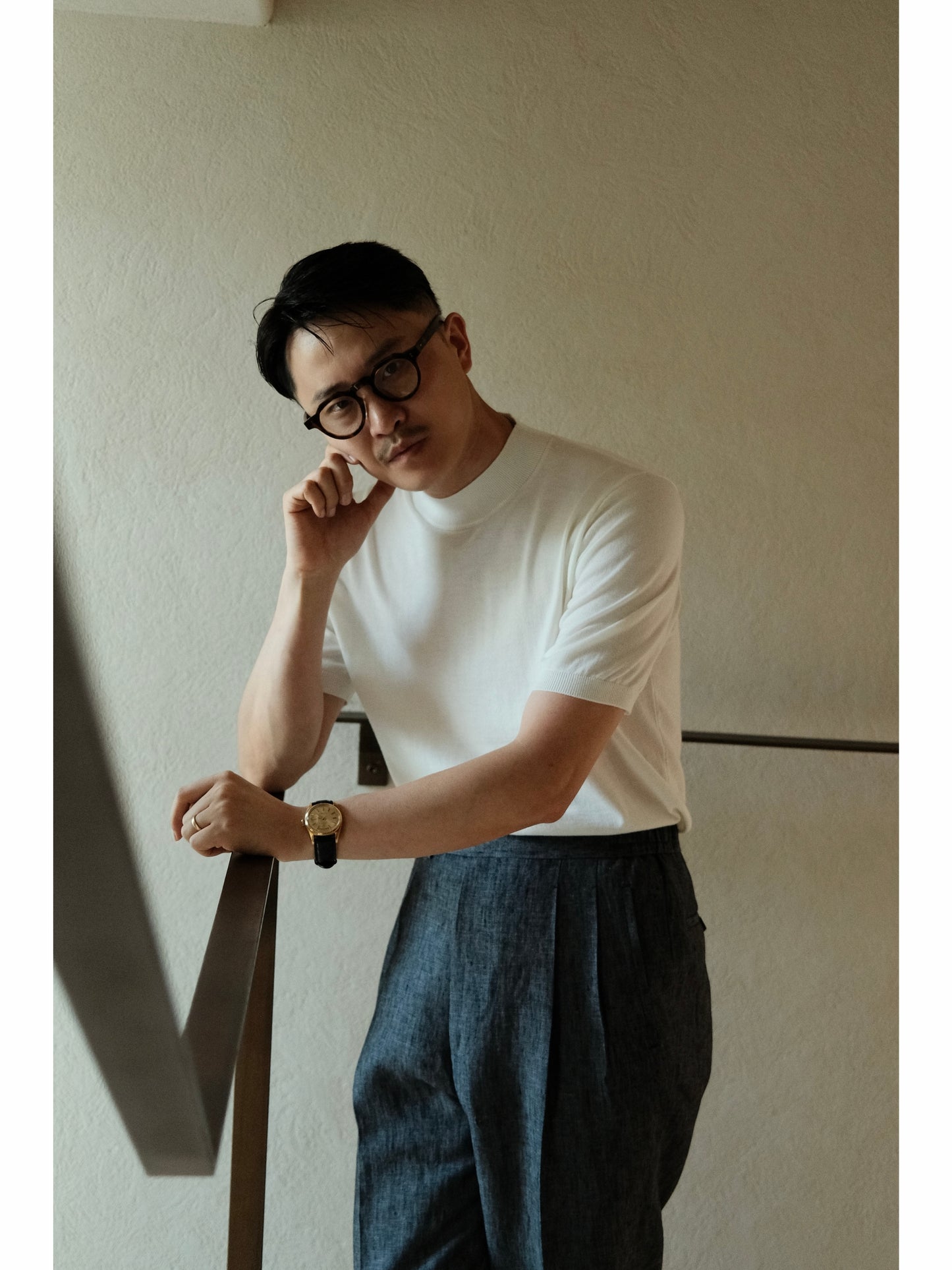 「Frosted White」Lambswool Blend for Cloud-Touch Mock Neck Short-Sleeve T-Shirt