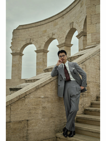「Eclipse Grey」Italian-style Full-canvass Peaked Lapel Suit Jacket