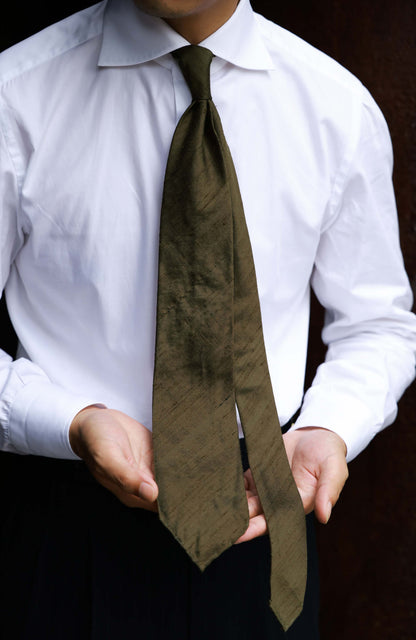 「Moss Green」Mulberry silk Three-fold Tie