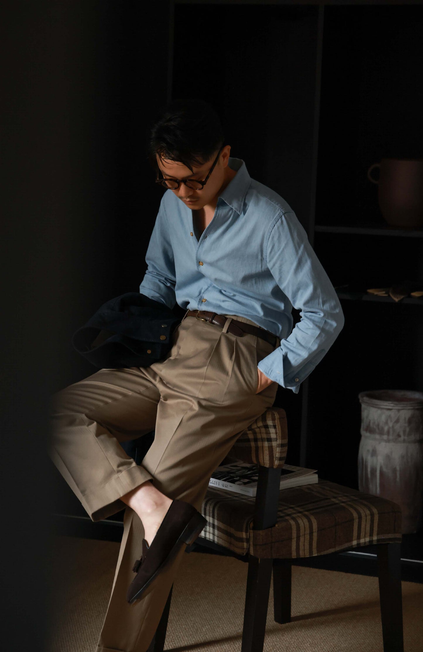 Japanese Heavyweight Cotton Herringbone Hollywood High-Waisted Trousers — Terracotta