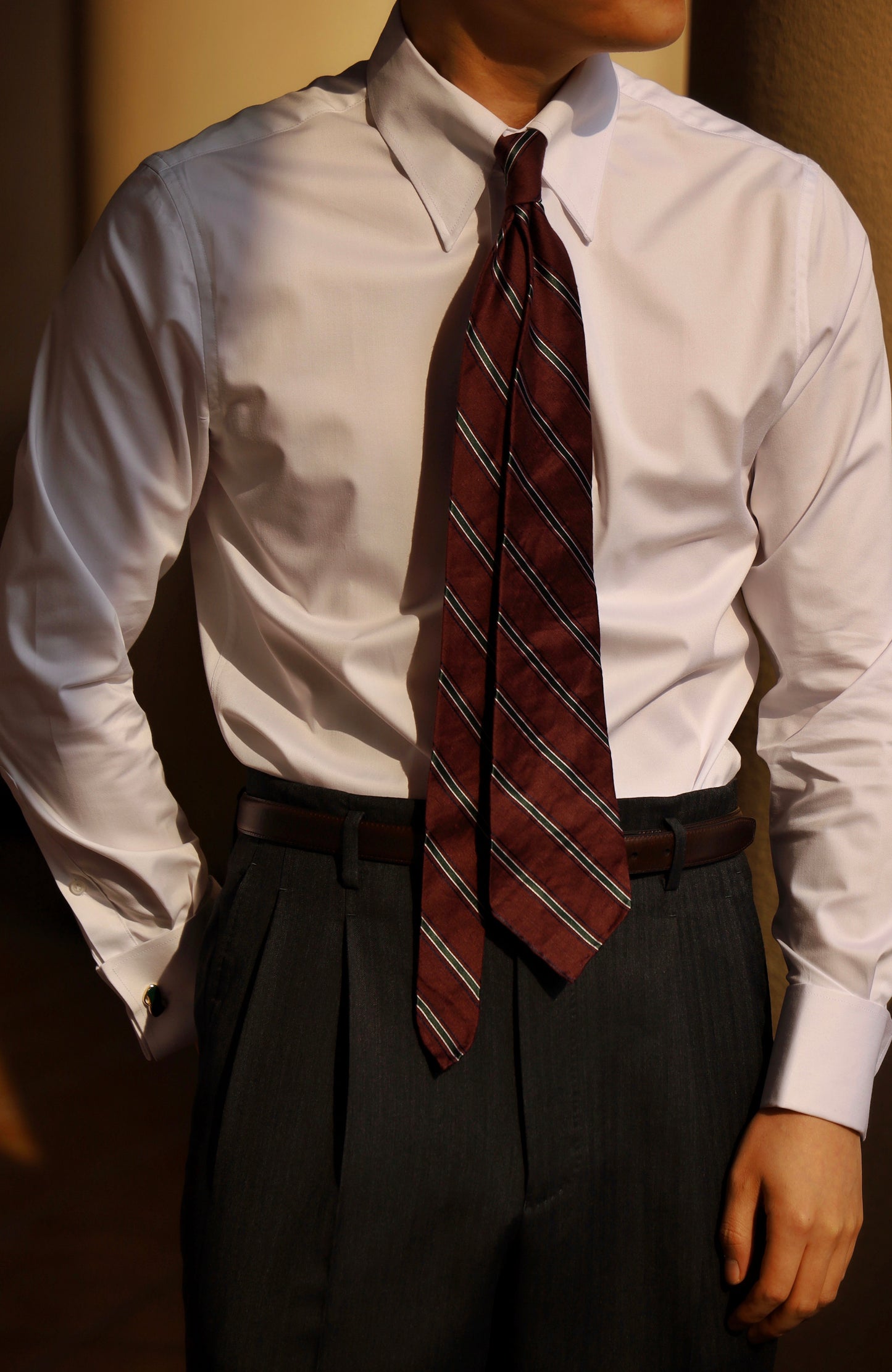 Snap-Tab Collar French Cuff Shirt — Elegant White