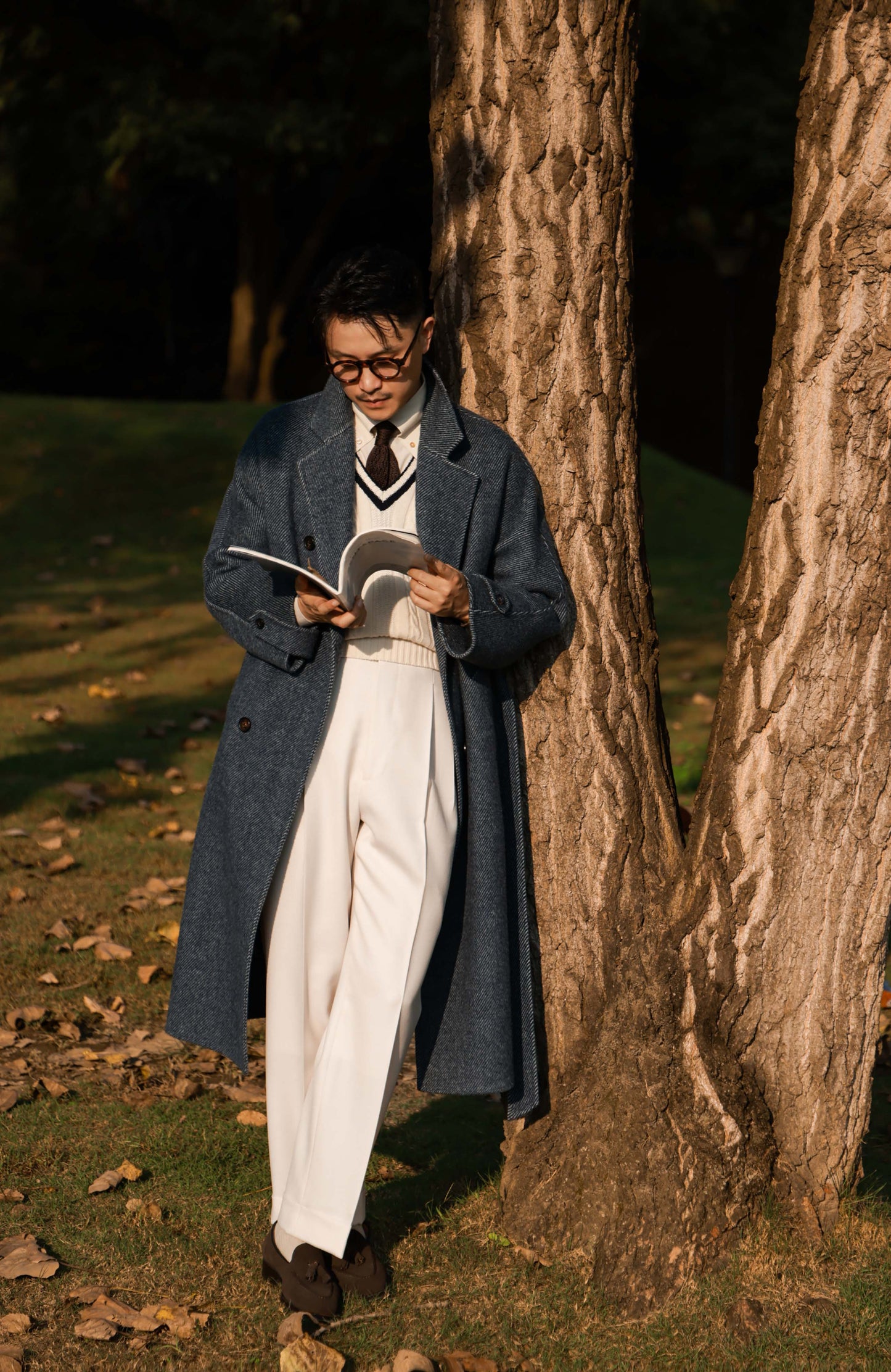 Camel Hair–Wool Blend Double-Faced Overcoat — Misty Midnight Blue