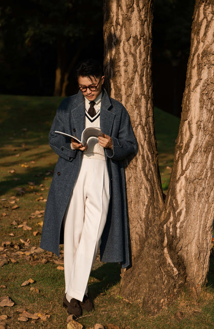 Camel Hair–Wool Blend Double-Faced Overcoat — Misty Midnight Blue