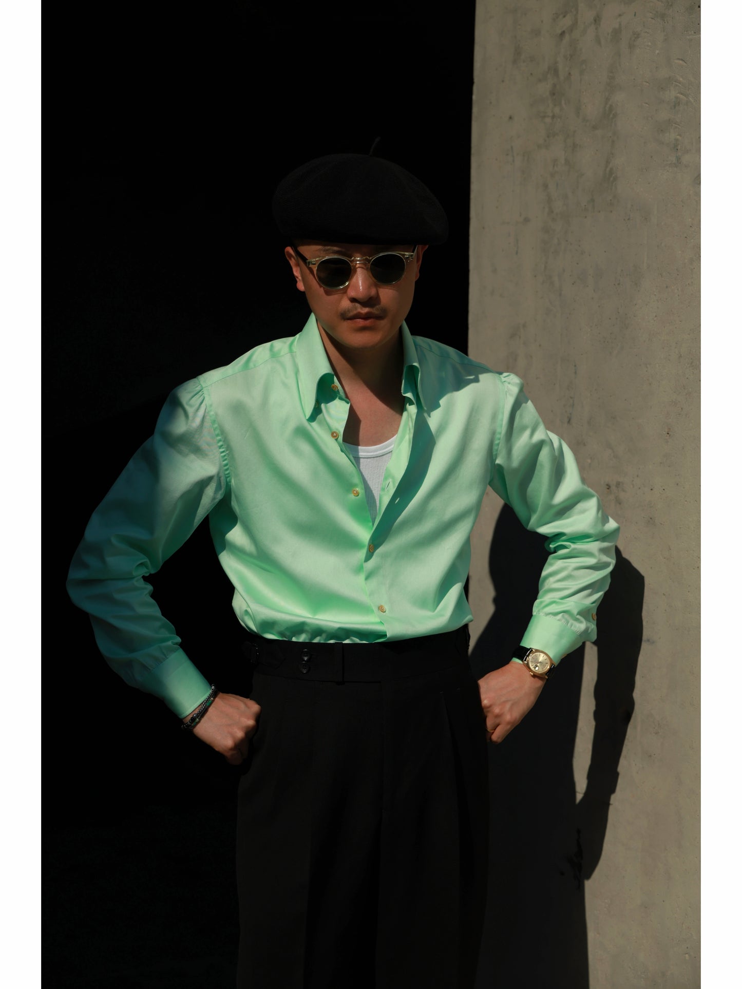 Handcrafted Wide Spread Collar Shirt — Mist Lime