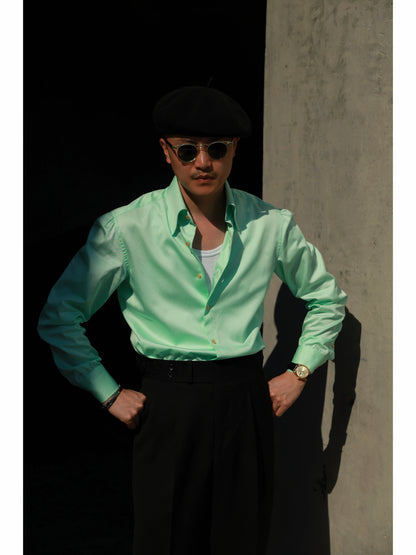Handcrafted Wide Spread Collar Shirt — Mist Lime