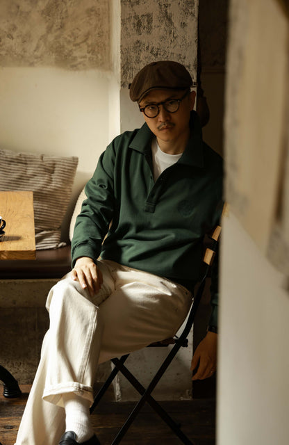 Unisex Long Sleeve Polo Sweatshirt — Moss Green