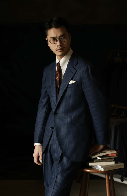 Half-Canvas Single-Breasted Suit Jacket — Parliament Blue Pinstripe