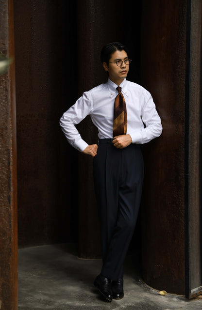 Handcrafted Button-down Collar Shirt in Italian CANCLINI Cotton — Snow Peak White