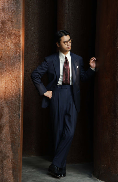 Half-Canvas Single-Breasted Suit Jacket — Navy Pin Stripe