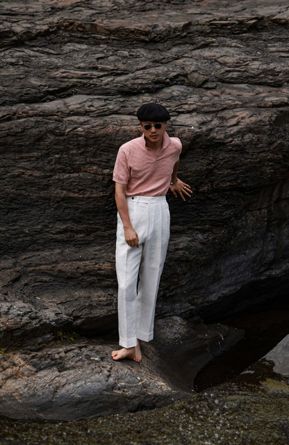 Pine-Texture High-Twist Cotton Short-Sleeve Polo — Coral Rock