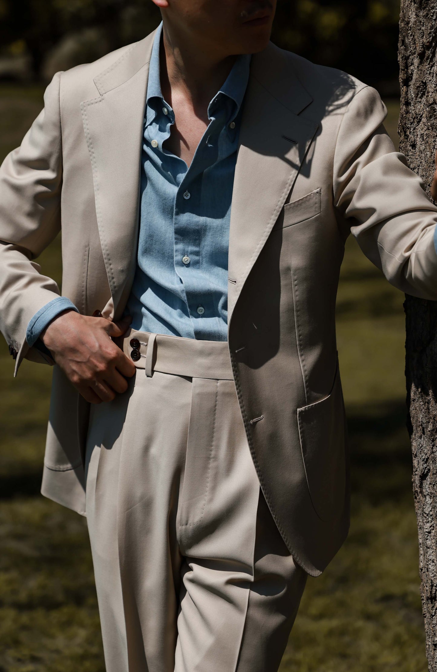 Lightweight Half-Canvas Single-Breasted Suit Jacket — Sandstone Mist