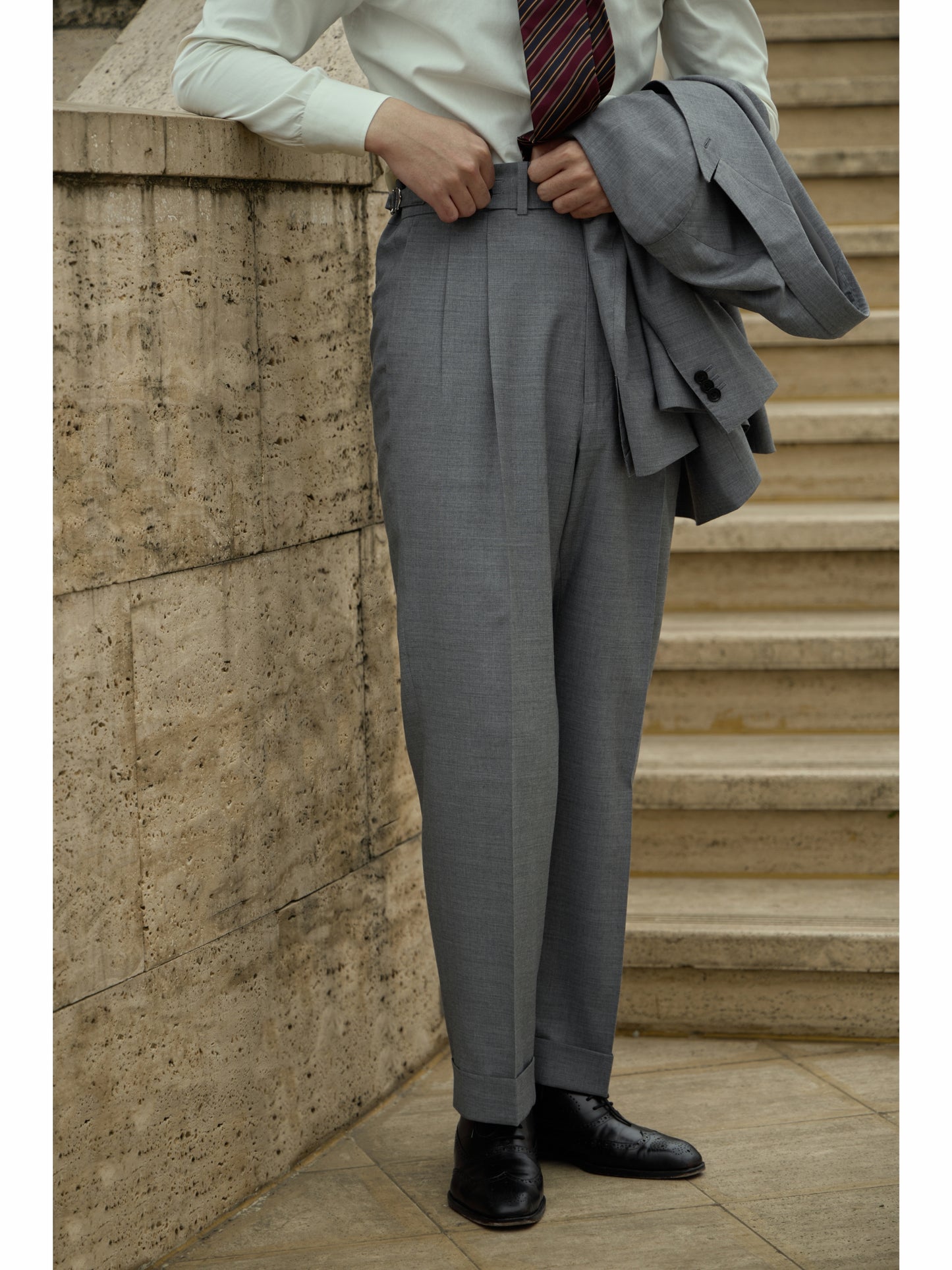 Tollegno 1900 High-Waisted Suit Trousers with Parisian Side Adjusters — Eclipse Grey