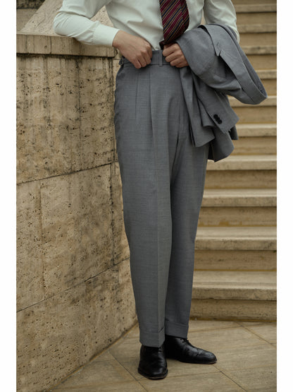 Tollegno 1900 High-Waisted Suit Trousers with Parisian Side Adjusters — Eclipse Grey