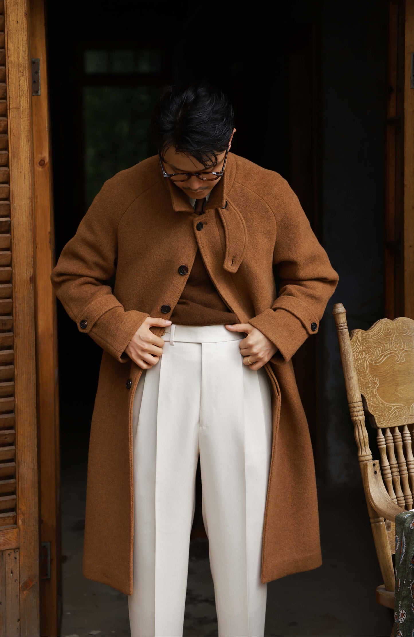 Camel Hair–Wool Blend Single-Breasted Balmacaan Overcoat — Terracotta