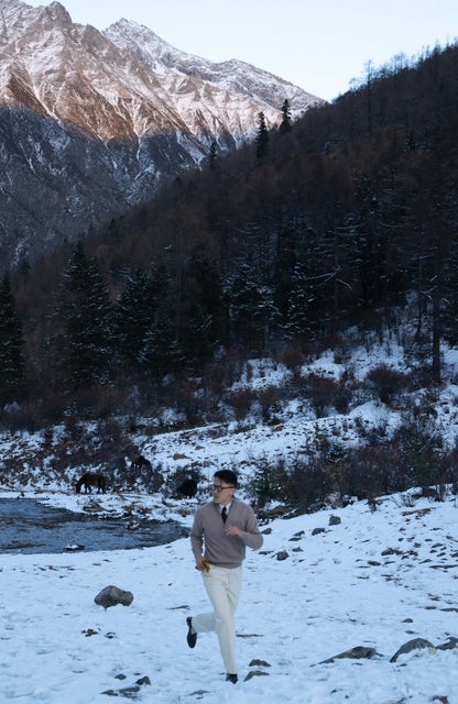 Half-Zip Wool-Cashmere Mock Neck Sweater — Oat Beige