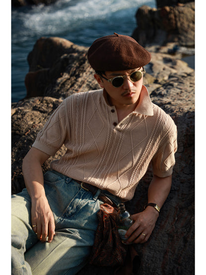 Linen/Cotton Knitted Polo Beige