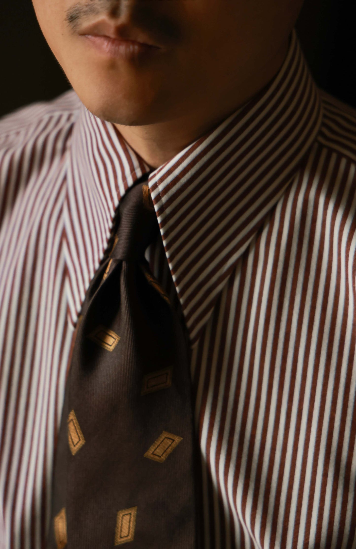 Brushed Cotton Wide-Spread Collar Shirt — Burgundy Stripe