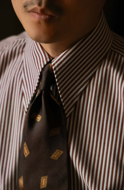 Brushed Cotton Wide-Spread Collar Shirt — Burgundy Stripe