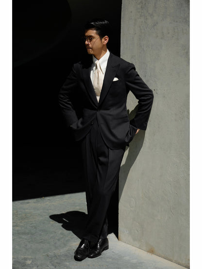 「Phantom Black」Italian-style Half-canvass Pure wool Suit Jacket