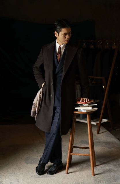 Half-Canvas Single-Breasted Wool Notched-Lapel Modified Chesterfield Overcoat — Ebony Brown