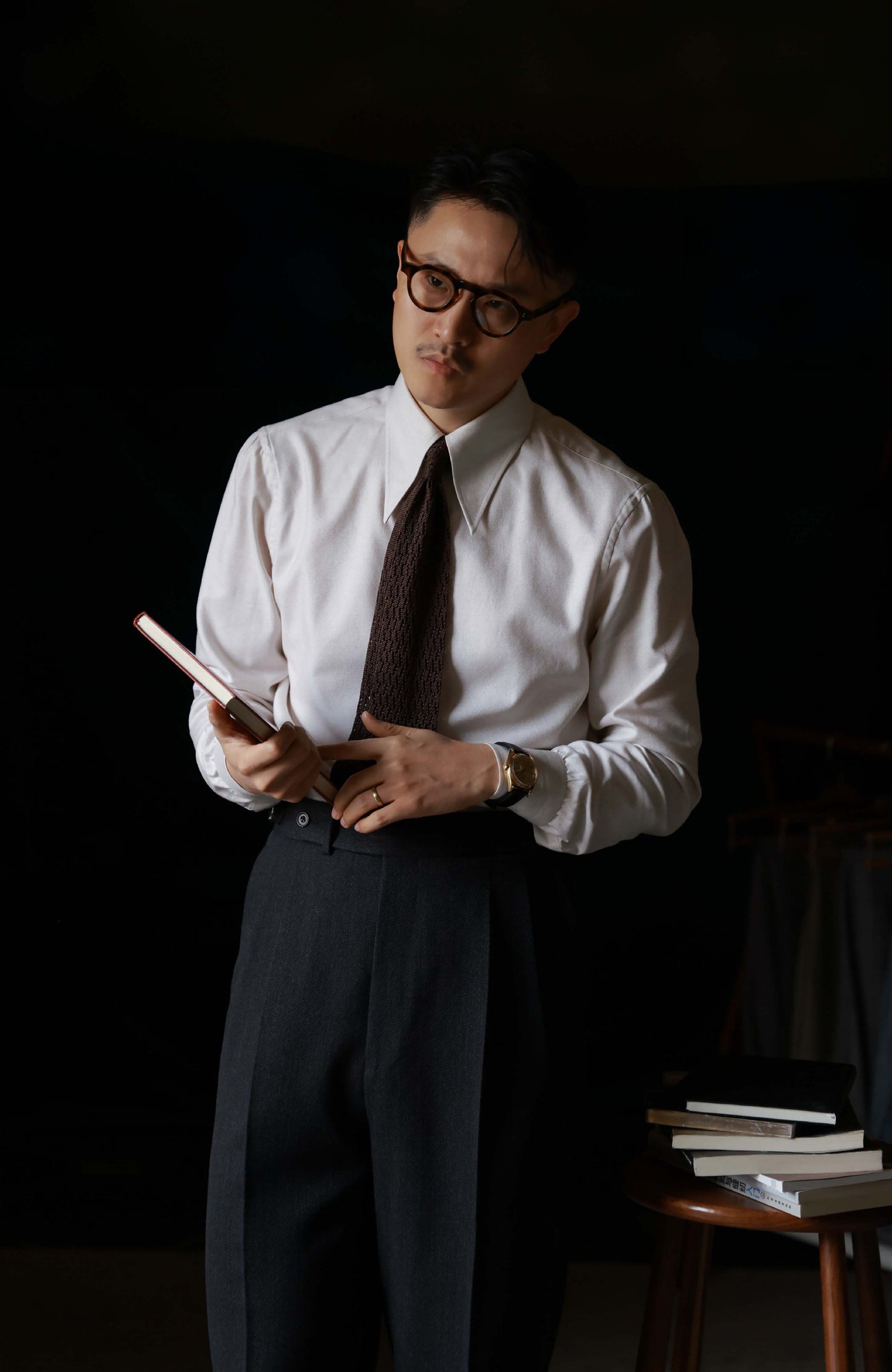 Cotton Wide-Spread Collar Shirt — Mottled Ecru