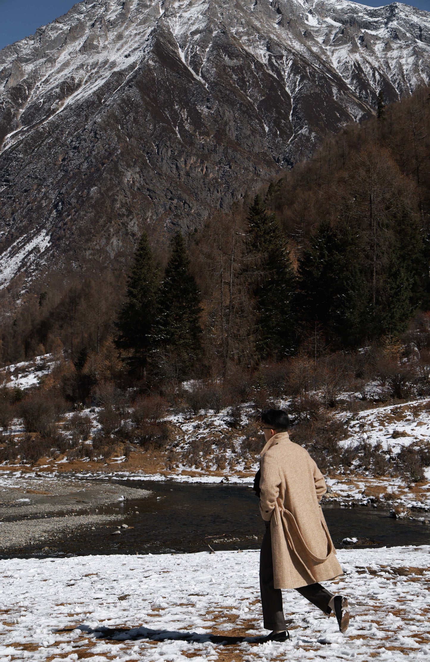 Textured Balmacaan Overcoat — Desert Herringbone