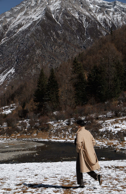 Textured Balmacaan Overcoat — Desert Herringbone
