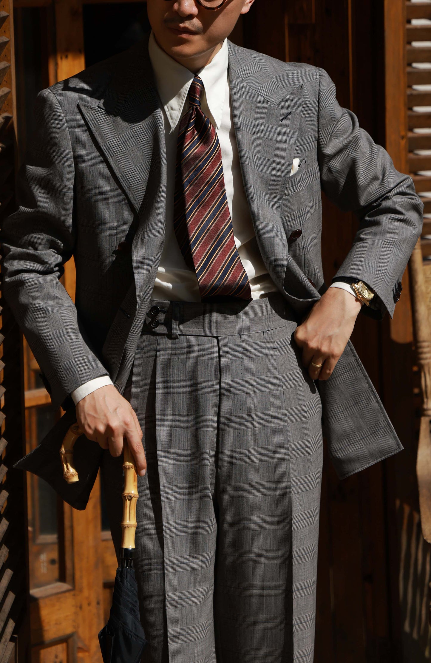 Half-Canvas Double-Breasted Suit Jacket — Grey Prince of Wales Check